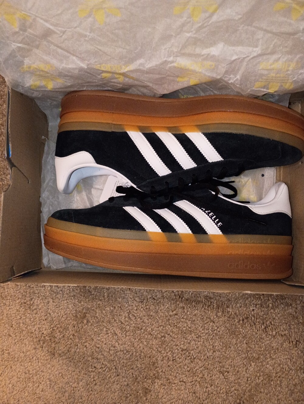 adidas Gazelle Platform Sneakers - Black/White with Gum Sole